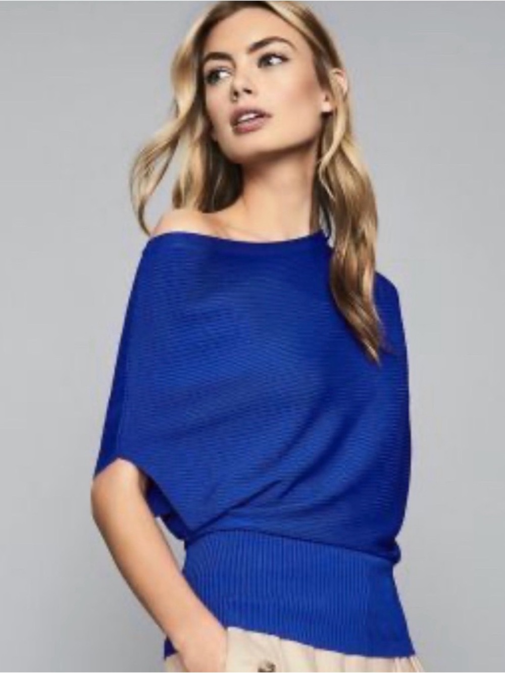 Reiss Lorna Asymmetric Draped Knitted Jumper Blue Medium